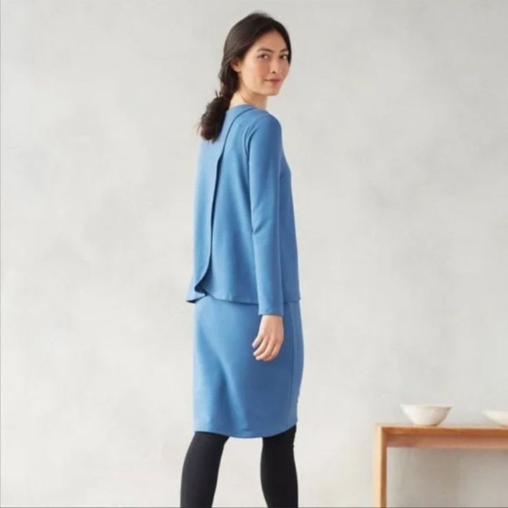 J JILL Dress M Blue Opal Luxe TENCELL Pure Jill Knit Stretch Tiered - Picture 8 of 8